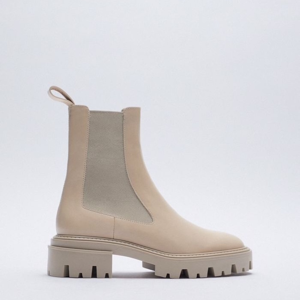 Zara Beige Low Lug Heel Boots